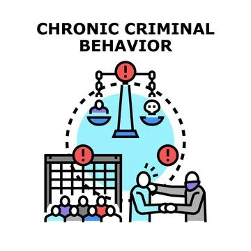 Chronic criminal behavior concept with scales of justice Stock Illustration