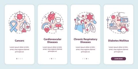 Chronic diseases major groups onboarding mobile app screen Illustrazione stock