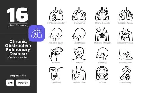 Chronic Obstructive Pulmonary Disease COPD Symptoms Icon Set Collection - O.. Stock Illustration