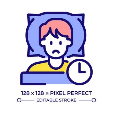 Chronic sleep deficiency pixel perfect line color icon Stock Illustration
