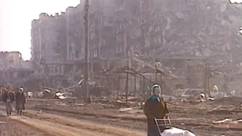 Chronicles of the Chechen war. 1994-1996. City Grozniy. Archive (15) Video stock 235065963