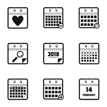 Chronological table icons set, simple style Stock Illustration