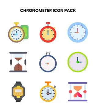 Chronometer Flat Bundle Icons Pack Stock Illustration