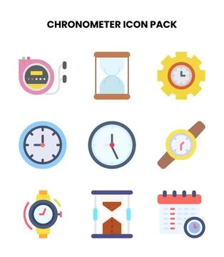Chronometer Flat Bundle Icons Pack Stock Illustration