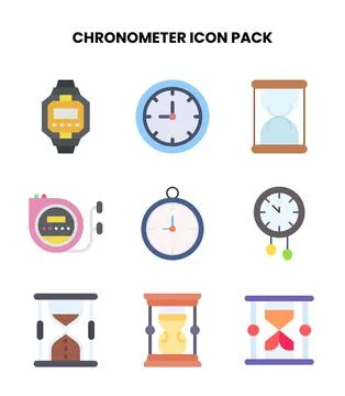 Chronometer Flat Set Icons Pack Illustrazione stock
