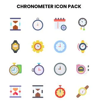 Chronometer Flat Vector Icons Pack 库存插图