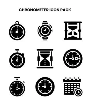 Chronometer Glyph Bundle Icons Pack Stock Illustration