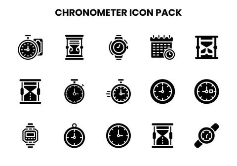 Chronometer Glyph Design Icons Pack 스톡 일러스트