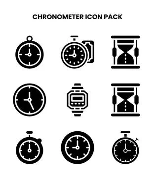 Chronometer Glyph Icons Pack Stock Illustration