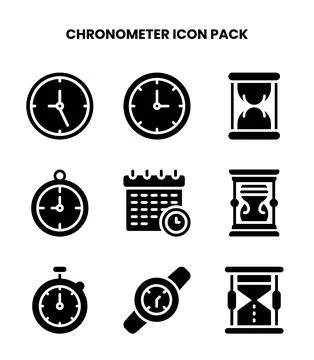 Chronometer Glyph Set Icons Pack Stock Illustration