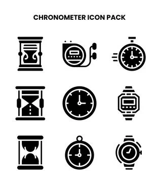 Chronometer Glyph UI Icons Pack 스톡 일러스트