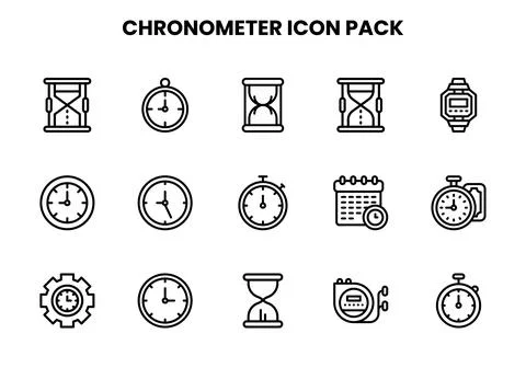 Chronometer Line Set Icons Pack Stock Illustration