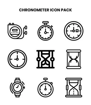 Chronometer Line Vector Icons Pack Stock Illustration