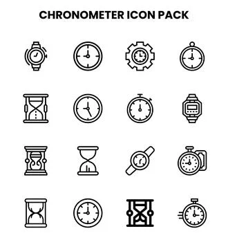 Chronometer Line Vector Icons Pack Illustrazione stock