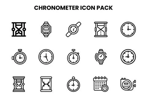 Chronometer Line Vector Icons Pack Stock Illustration