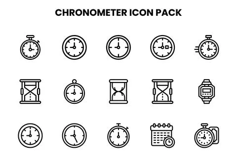 Chronometer Line Vector Icons Pack Stock Illustration