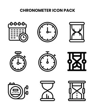 Chronometer Line Vector Icons Pack Stock Illustration