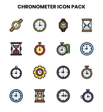 Chronometer Lineal Color Vector Icons Pack Stock Illustration