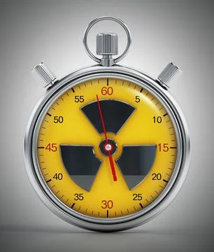 Chronometer with radiation icon. Nuclear war countdown concept. 3D illustrati Stock-Illustration