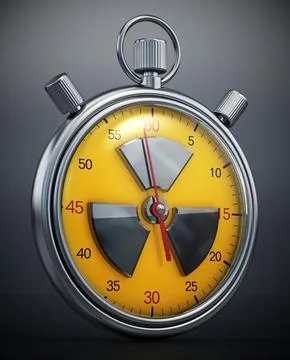Chronometer with radiation icon. Nuclear war countdown concept. 3D illustrati Stock Illustration