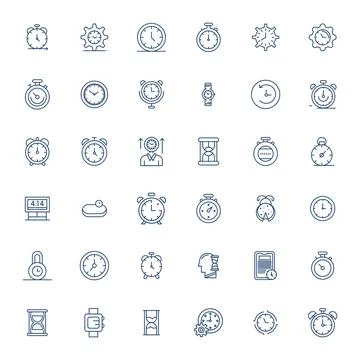 Chronometer Retina Ready Vector Icon Pack with 36 Bold Line Pixel Optimized.. Illustrazione stock