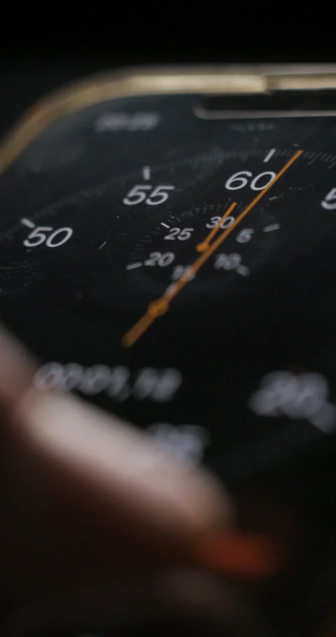 Chronometer on smartphone macro close-up slow motion, vertical view Stock Footage 281039695