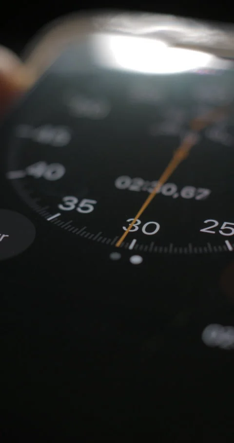 Chronometer on smartphone macro close-up slow motion, vertical view Stock-Footage 281039726