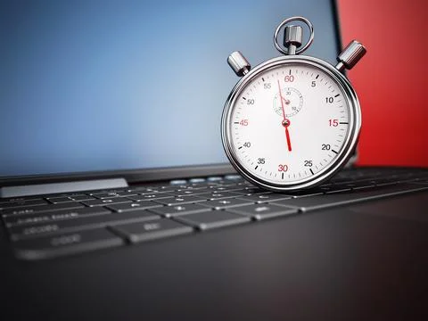 Chronometer standing on laptop keyboard. 3D illustration イラスト素材
