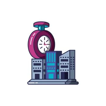 Chronometer time with buildings facades Ilustración de archivo