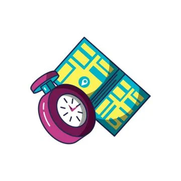 Chronometer time with map guide location Illustrazione stock