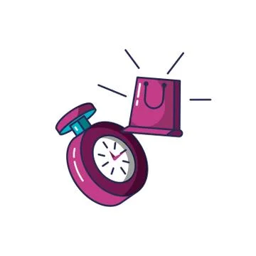 Chronometer time with shopping bag Illustrazione stock