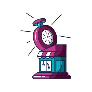 Chronometer time with store facade Illustrazione stock