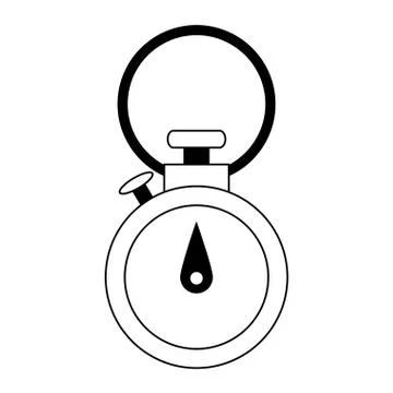 Chronometer timer clock with button isolated symbol in black and white Stock Illustration