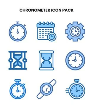 Chronometer Two Colour Collection Icons Pack Stock Illustration