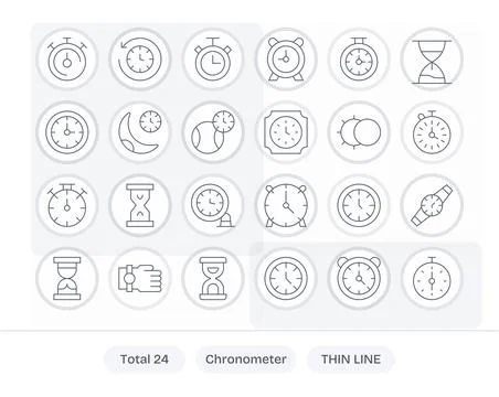 Chronometer Vector Icon Collection featuring 24 PIXEL Perfect Retina Ready .. Stock Illustration