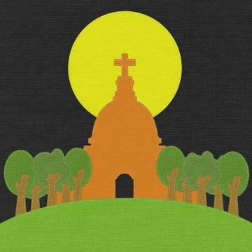 Chruch in stitch style on fabric background Stock Illustration