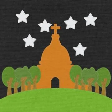Chruch in stitch style on fabric background Stock Illustration