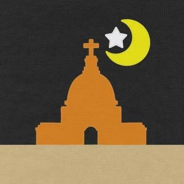 Chruch in stitch style on fabric background Stock Illustration
