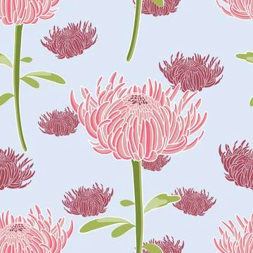 Chrysanthemum flowers seamless vector pattern Stock Illustration