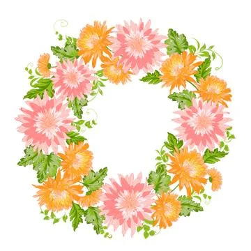 Chrysanthemum garland composition. Stock Illustration