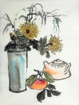Chrysanthemums in a vase Stock Illustration