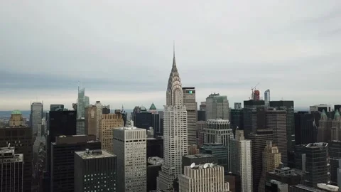 Chrysler Building aerial slanted forward Manhattan New York City NYC Stock Footage 146333089