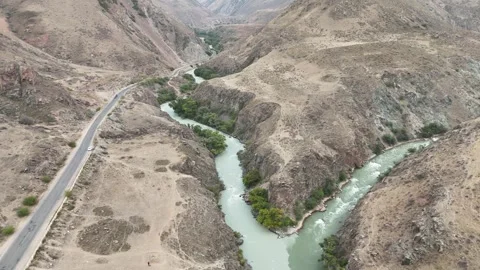 Chu River Joining with Two Distinct Colors in Kyrgyzstan Stock-Footage 328944140
