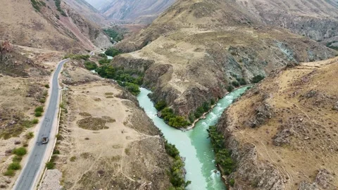 Chu River Joining with Two Distinct Colors in Kyrgyzstan Stock Footage 328944176