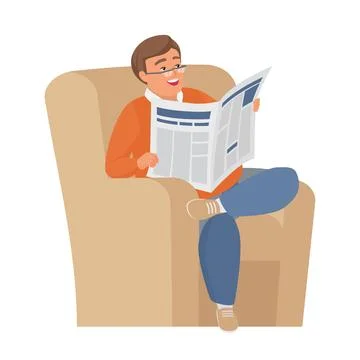 Chubby boy reading newspaper Stock Illustration