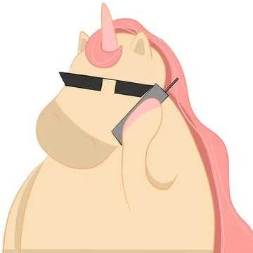 Chubby cool unicorn with glasses talking on the phone Stock Illustration