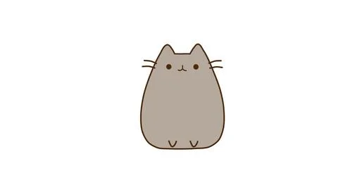 Chubby cute gray cat sitting relaxed pose big eyes whiskers cartoon style Stock Illustration
