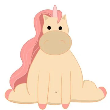 A chubby cute unicorn sits on its hind legs with a chic and lush mane Illustrazione stock