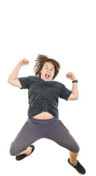 Chubby kid or boy smiling with face expression and jumping Stock Photos