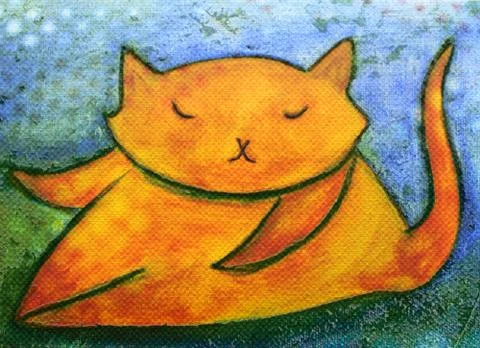 Chubby Orange Kitty Cat Sits and Naps Illustrazione stock